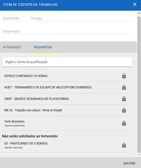 Tela de Requisitos do iDRAKE Suppliers Tela de Requisitos do iDRAKE Suppliers