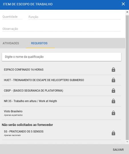 Tela de Requisitos do iDRAKE Suppliers